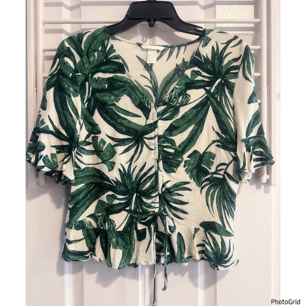 H&M Tropical Palm Top Ruffle Vacation Summer Size 6 8